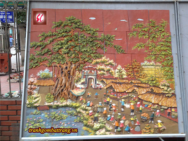 Tranh Gốm Bát Tràng chợ quê